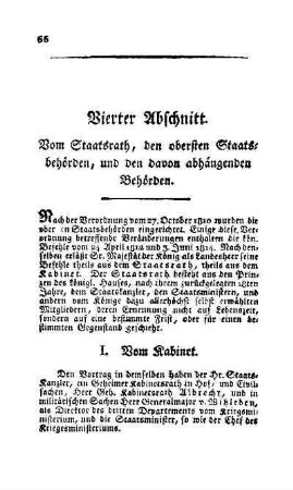Vierter Abschnitt. Vom Staatsrath, den obersten Staatsbehörden, und den davon abhängenden Behörden