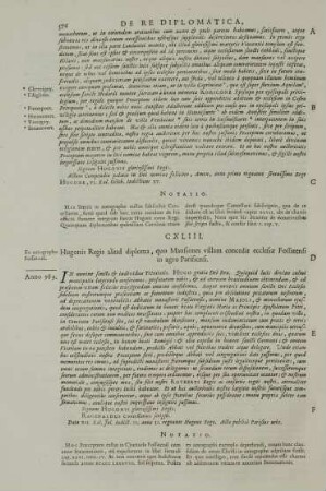 CXLIII. Hugonis Regis aliud diploma, quo Mansiones villam concedit ecclesiae Fossatensi in agro Parisiensi.
