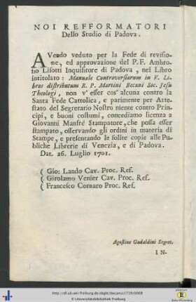 Noi Reformatori Dello Studio di Padova.