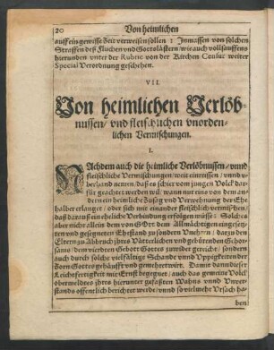 VII. Von heimlichen Verlöbnussen/ und fleischlichen unordenlichen Vermischungen.