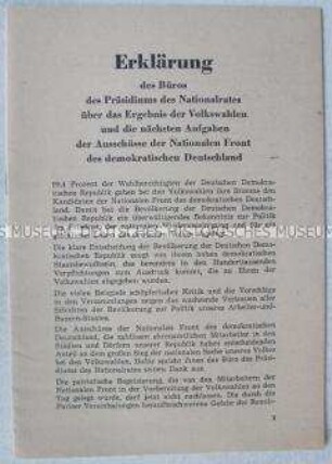 Erklärung der Nationalen Front zum Ergebnis der Wahlen für die Volkskammer und die Volksvertretung Ostberlins