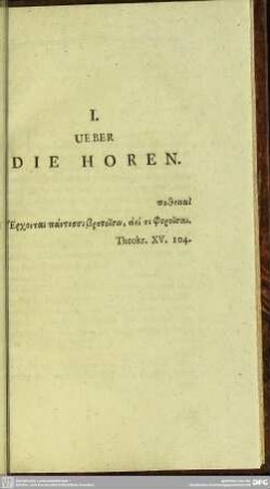 I. Ueber Die Horen