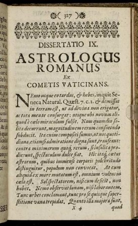 Dissertatio IX. Astrologus Romanus Ex Cometis Vaticinans.