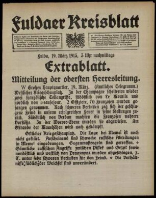 Zweite Ausgabe vom Freitag, den 19. März 1915.