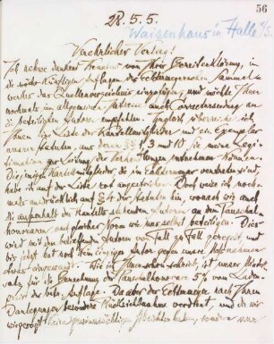 Brief an die Buchhandlung des Waisenhauses Halle a.d.S.