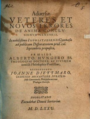Adversus Veteres Et Novos Errores De anima Conclvsionvm Centvria