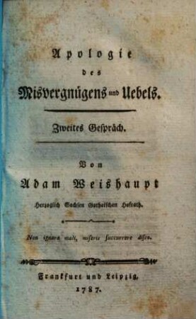 Apologie des Misvergnügens und Uebels, Zweites Gespräch