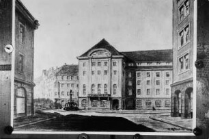 Skizze von neuem Haus der Sorben, entworfen vom Architekt Domschke in Bautzen. : Naćisk noweho Serbskeho domu architekta Domški.