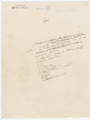 Umschlag gr. Kasten 8, Nr. 81-110 mit dem Titel "Arago; Druckfehler und Berichtigungen zu Kosmos", nebst weiterer Notizen