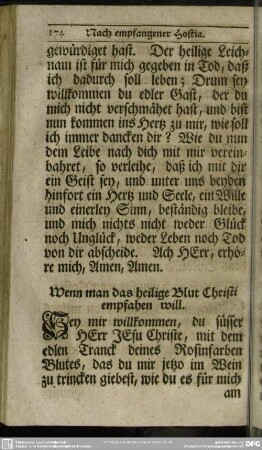 Wenn man das heilige Blut Christi empfahen will