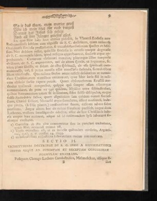 Sectio II. Vicissitudines Doctrinae De S. C. Inde Reformationis Initio Usque Ad Conditam Et Receptam ...