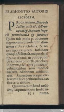 Praemonitio Autoris ad Lectorem