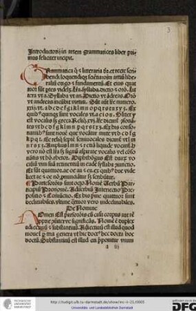 Introductorii in artem grammatices liber primus incipit feliciter.