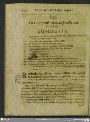 XVI. De Compensatione, an Jure Saxon, locum habeat?