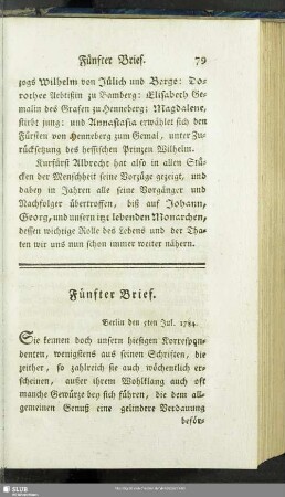 Fünfter Brief. Berlin den 5ten Jul. 1784