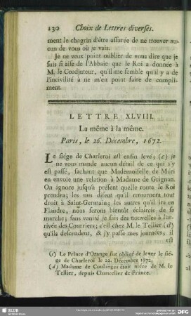 Lettre XLVIII. La même à la même. Paris, le 26. Décembre, 1672
