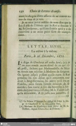 Lettre XLVIII. La même à la même. Paris, le 26. Décembre, 1672