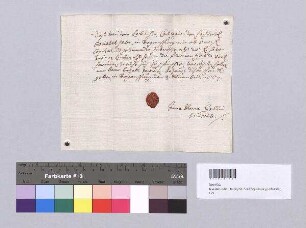 Die Witwe Anna Maria Goll quittiert dem Jesuitenkolleg in Regensburg 25 Gulden Zins aus 500 Gulden Kapital, herrührend von ihrem verstorbenen Ehemann Dr. Florian Goll. S: Anna Maria Goll