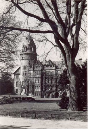 Blick auf das Schloss, 1950. Detmold. Schlossplatz. Papierabzug
