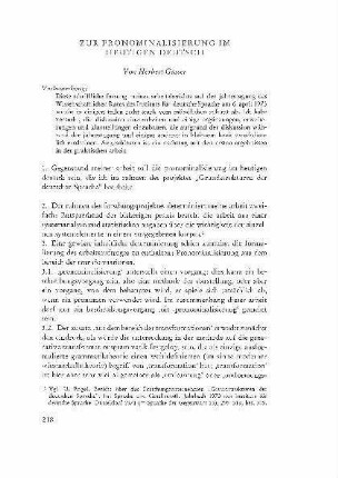 Zur Pronominalisierung im heutigen Deutsch