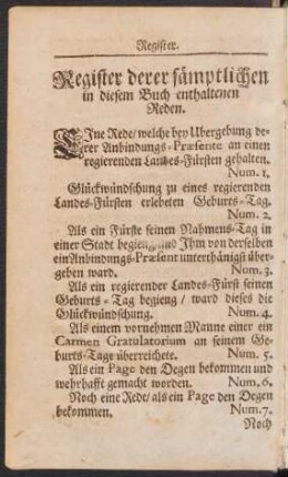 Register derer sämptlichen in diesem Buch enthaltenen Reden.