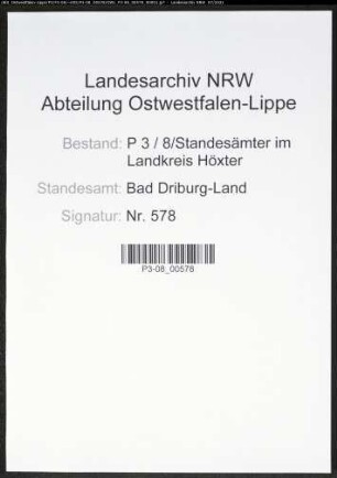 Heiratsregister Standesamt Bad Driburg-Land