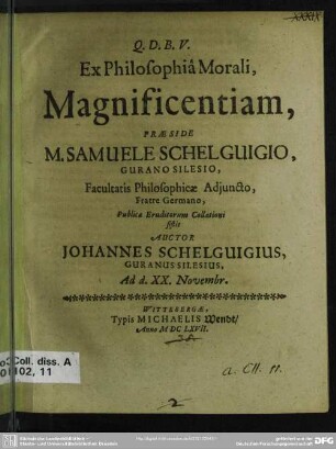 Ex Philosophia Morali, Magnificentiam