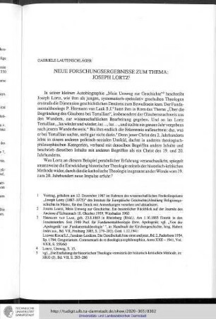 Gabriele Lautenschläger, Neue Forschungsergebnisse zum Thema: Joseph Lortz
