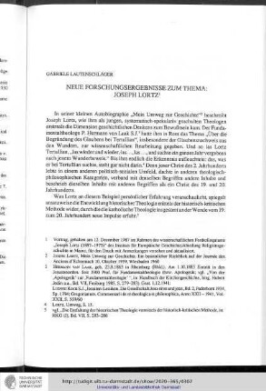 Gabriele Lautenschläger, Neue Forschungsergebnisse zum Thema: Joseph Lortz