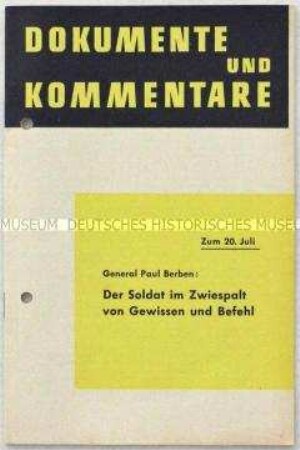 Beilage zur Monatsschrift "Information für die Truppe" zum militärischen Widerstand im Nationalsozialismus
