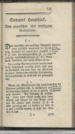 Siebentes Hauptstück, Vom practischen oder verkürzten Multipliciren