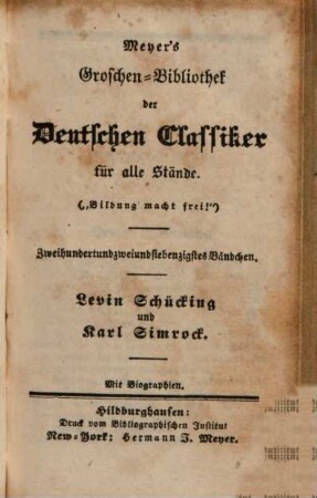 Levin Schücking und Karl Simrock : mit Biographien
