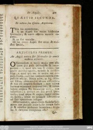 Quaestio Secunda. De natura seu essentia Angelorum.