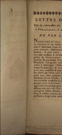 Lettre du Roi pour la convention des états-généraux à Versailles, le 27 Avril 1789, et règlement y annexé, pour le Pays de Soule
