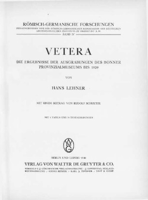 Vetera : die Ergebnisse der Ausgrabungen des Bonner Provinzialmuseums bis 1929