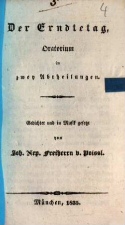 Der Erndtetag : Oratorium in zwey Abtheilungen