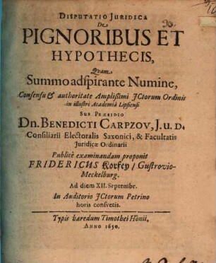 Disp. iur. de pignoribus et hypothecis