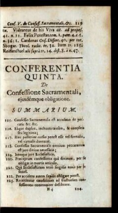 Conferentia Quinta. De Confessione Sacramentali, ejusdémque obligatione