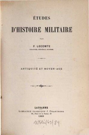 Études d'histoire militaire, 1