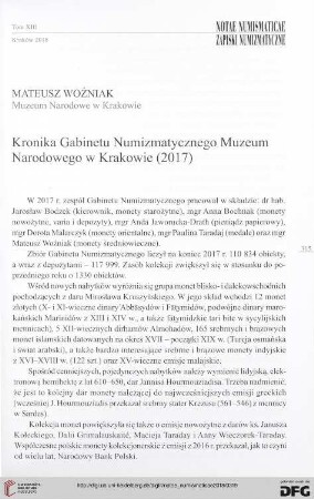13: Kronika Gabinetu Numizmatycznego Muzeum Narodowego w Krakowie (2017)