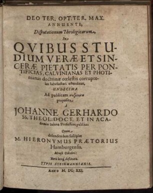 ... Disputationum Theologicarum ... Undecima.