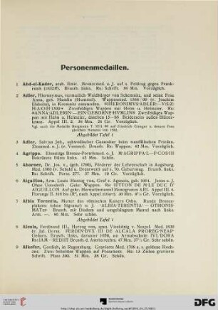 Personenmedaillen (Nr. 1-700)