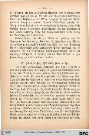 IV. Arbeit in Holz, Elfenbein, Horn u. dgl.