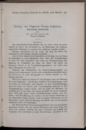 Beitrag zur Dipteren - Fauna Galiziens