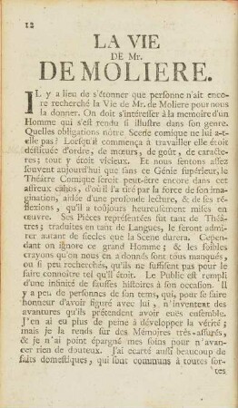 La Vie De Mr. De Moliere.