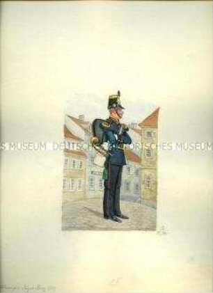 Uniformdarstellung, Obersignalist der Jäger-Brigade, Sachsen, 1859.