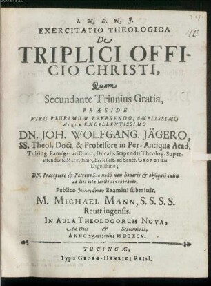 Exercitatio theol. de triplici officio Christi