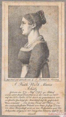 A(nna?). Katharina Wilhelmina Maria Schütz; geb. 2. Mai 1797; gest. 21. September 1820