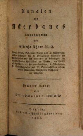 Annalen des Ackerbaues. 6 = Jg. 3. 1807, Stück 7 - 12