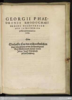 Pestis epidemicae curatio